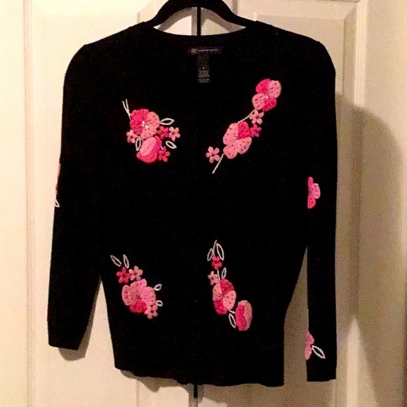 INC International Concepts Sweaters - INC Black & Pink Floral Sweater Size M